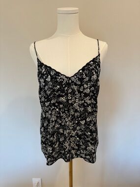 Black Floral Lace-Trim Camisole